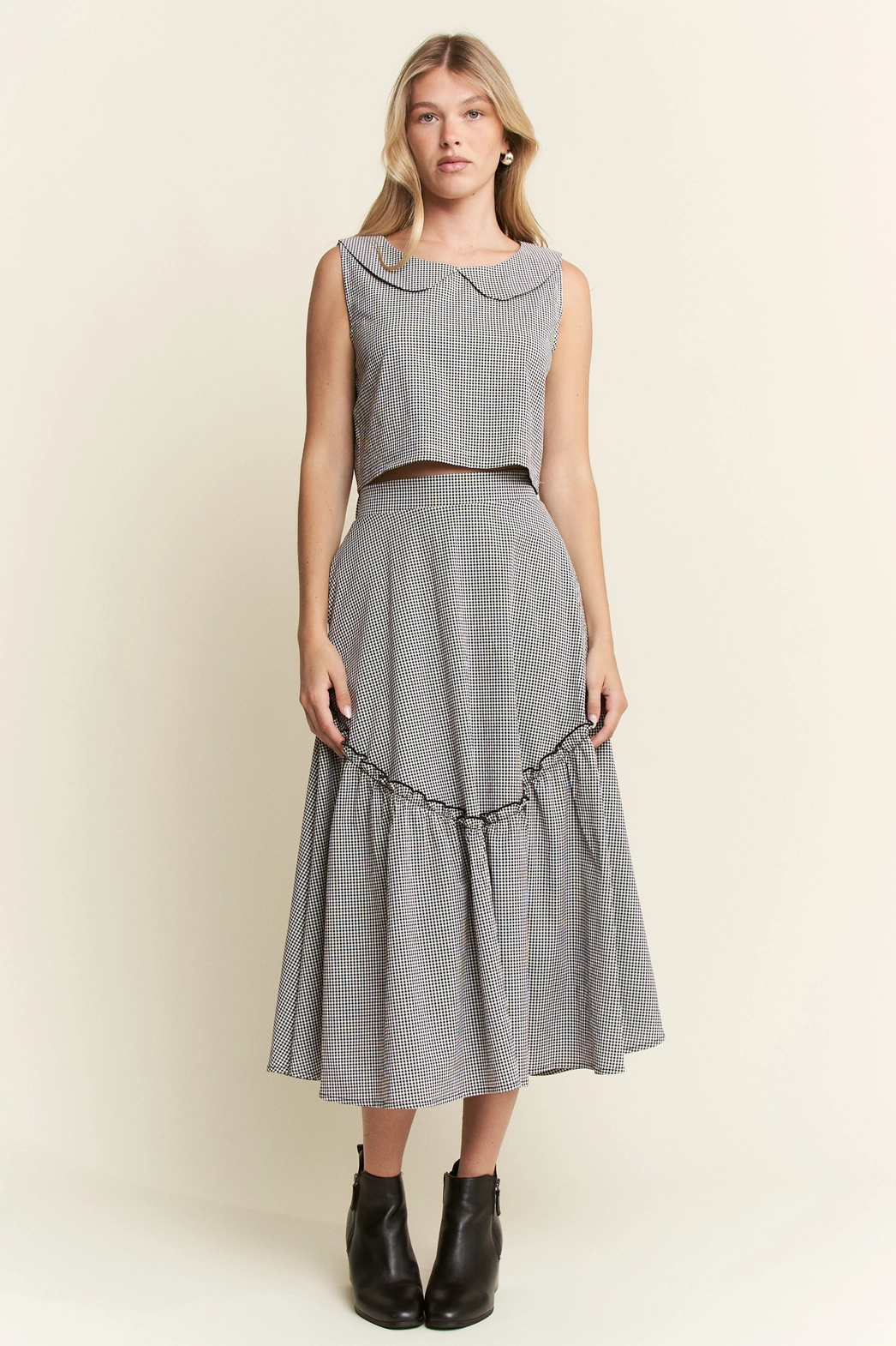 Gingham Vintage Style Two Piece Set in Black